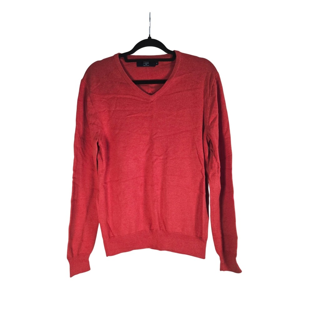 J Crew Medium Red Cotton V Neck Sweater Pullover Long Sleeve Knit Top Casual‎